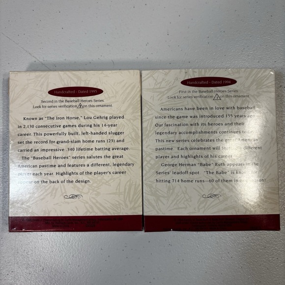 Hallmark Keepsake Baseball Heroes Ornament Babe Ruth & Lou Gehrig VTG - Picture 4 of 5